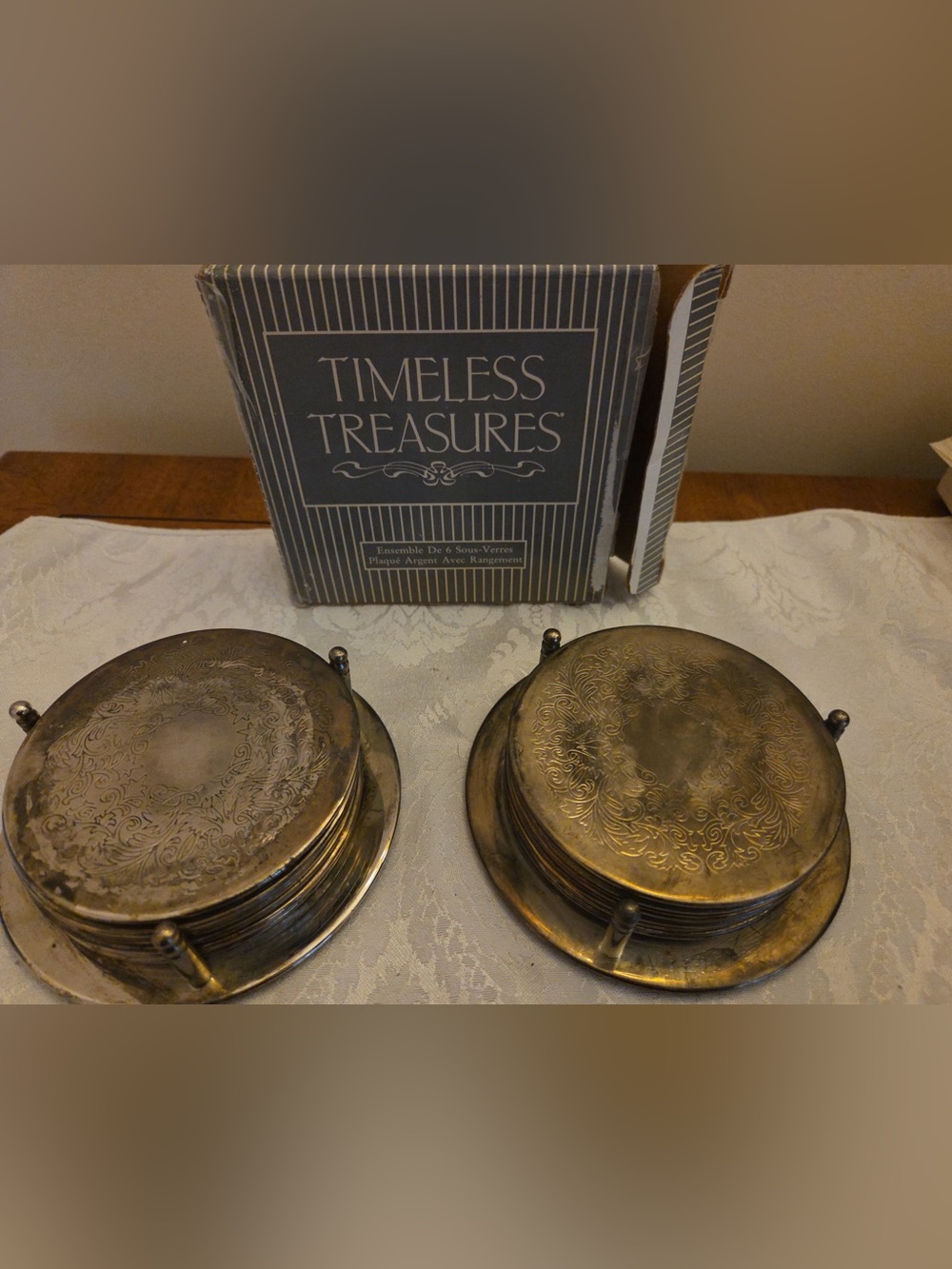 Timeless Treasures Silver-Plated Decorative Coasters - Set of 8